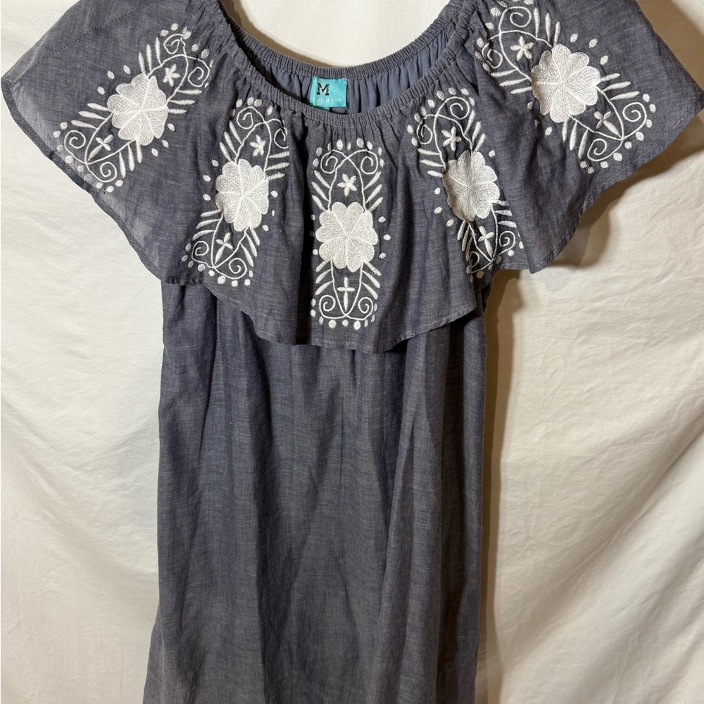 Embroidered Off-Shoulder Gray Dress